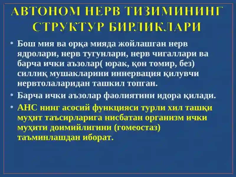 ОРГАНИЗМ ФАОЛИЯТИНИ БОШҚАРИЛИШИДА АВТОНОМ НЕРВ ТИЗИМИНИНГ РОЛИ 4