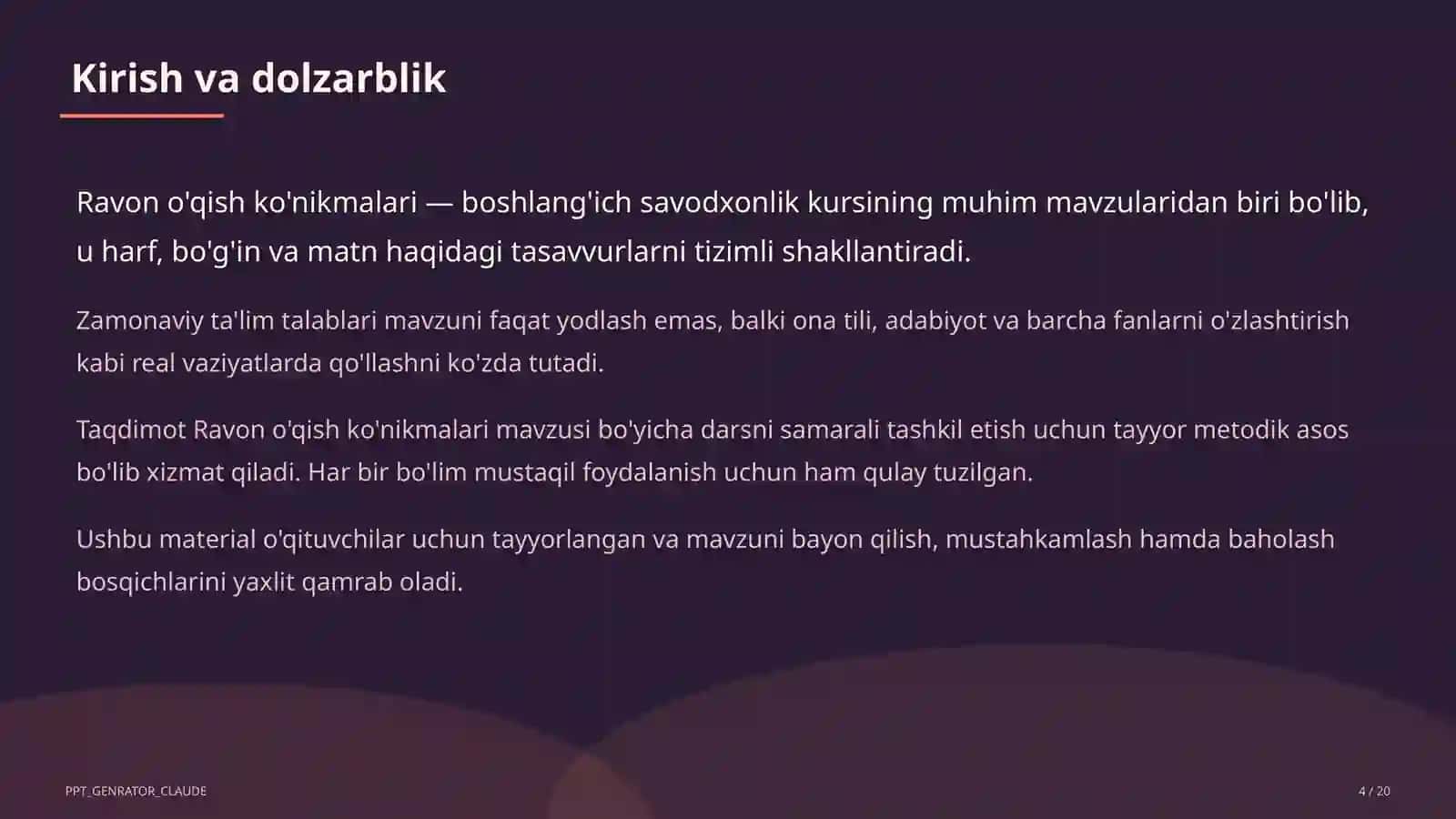 Ravon o'qish ko'nikmalari (1-sinf) 4