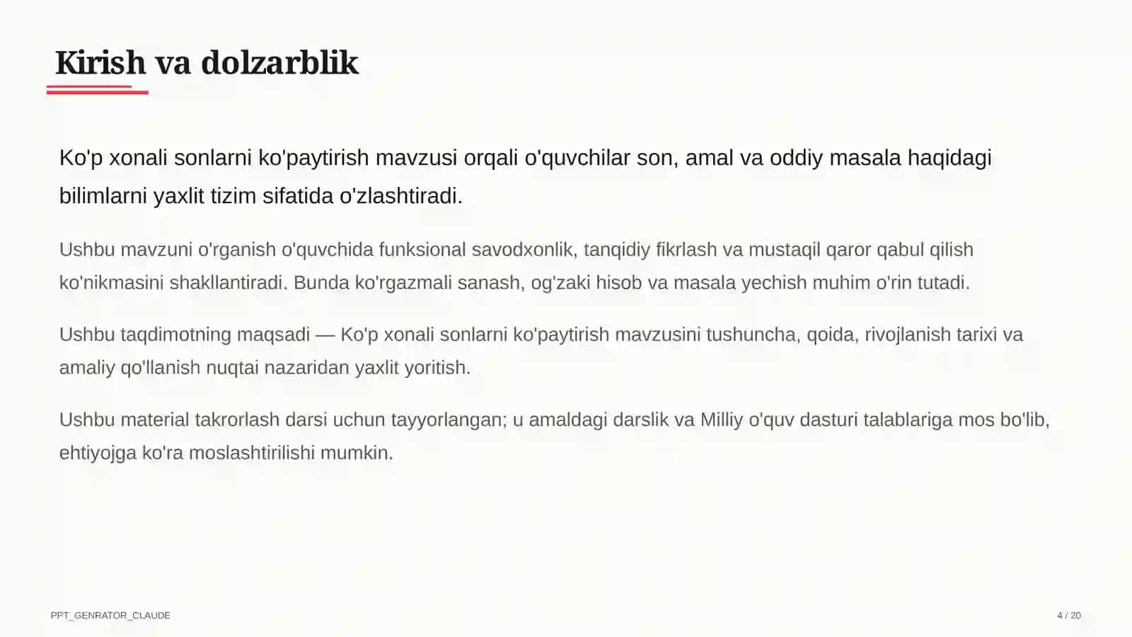 Ko'p xonali sonlarni ko'paytirish (4-sinf) 4