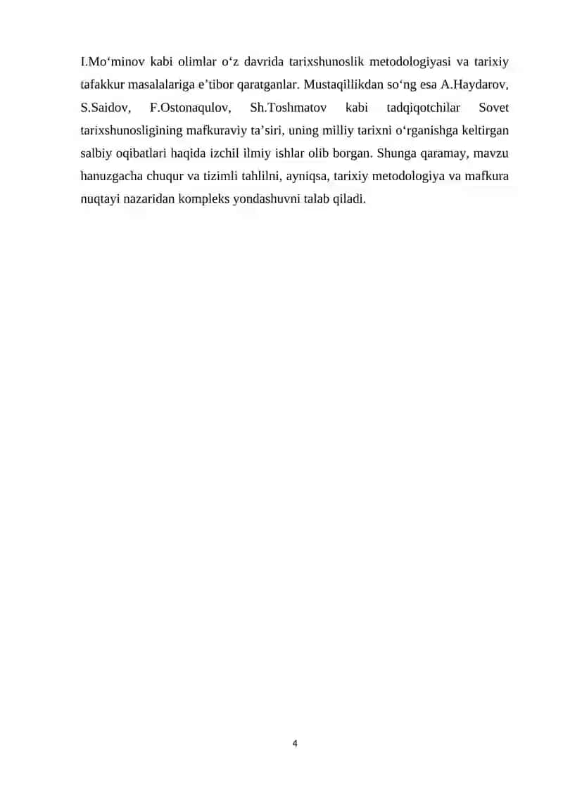 SOVET TARIXSHUNOSLIGINING O‘ZBEKISTON TARIXINI O‘RGANISHGA TA’SIRI KURS ISHI 4