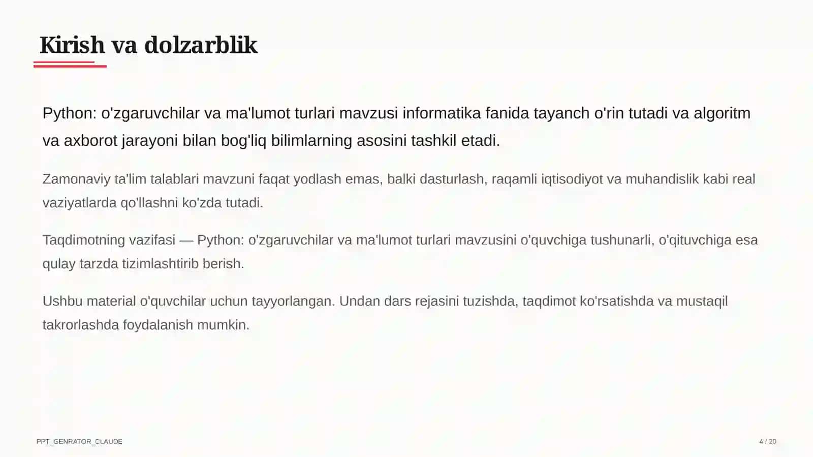 Python: o'zgaruvchilar va ma'lumot turlari (8-sinf) 4