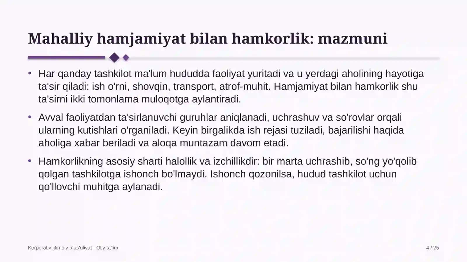 KORPORATIV IJTIMOIY MAS'ULIYAT · OLIY TA'LIM 4