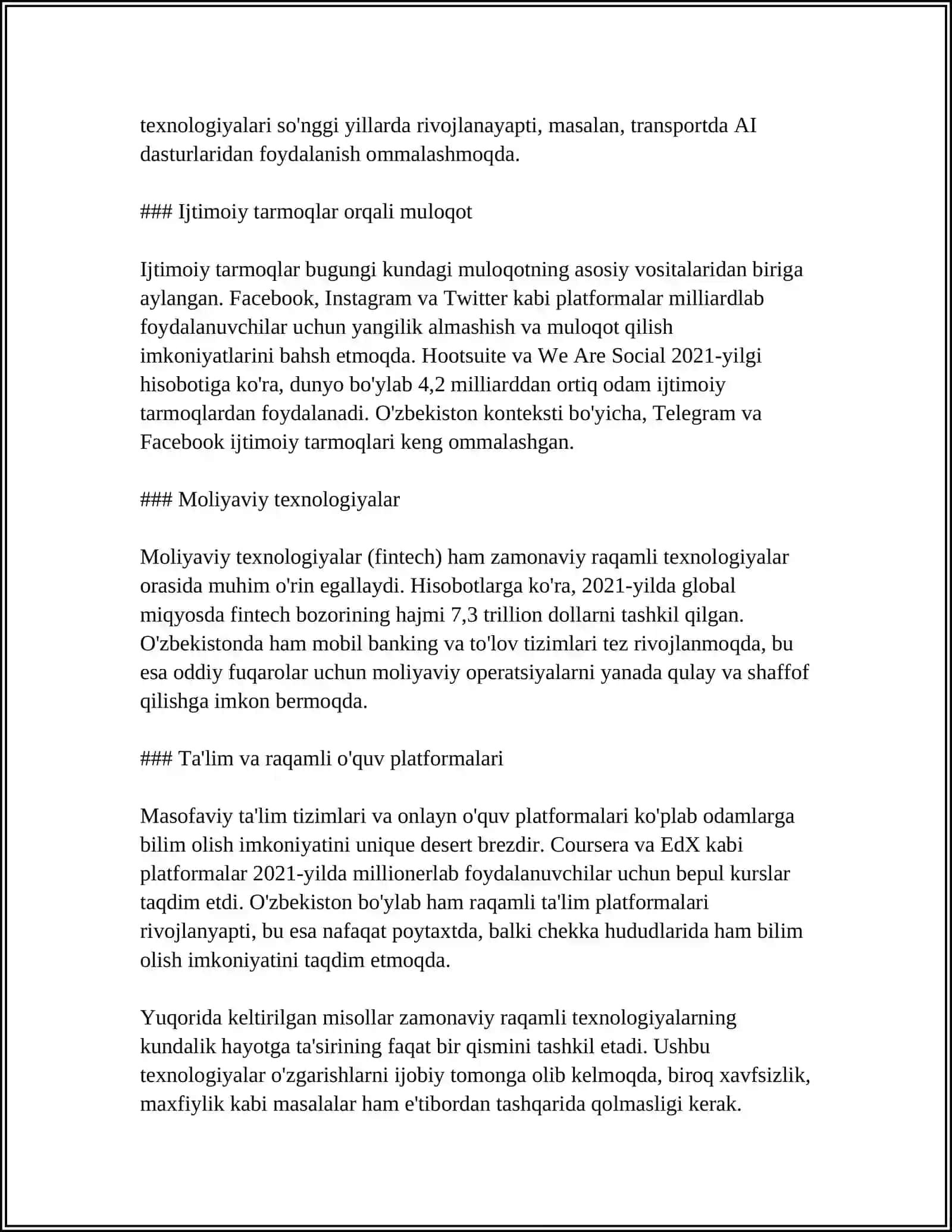 ZAMONAVIY RAQAMLI TEXNOLOGIYALAR: GADJETLAR, BUYUMLAR INTERNETI, SIMSIZ INTERNET, 3D BOSMA TEXNOLOGIYALAR 4