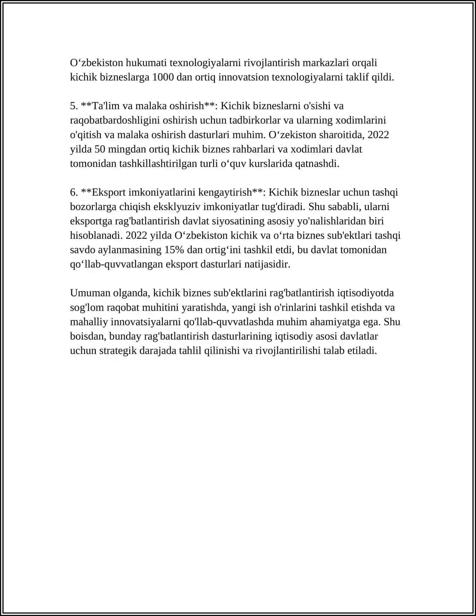 IQTISODIYOTNI MODERNIZATSIYALASH SHAROITIDA KICHIK BIZNES SUB'EKTLARINI SOLIQLAR ORQALI RAG'BATLANTIRISH 4