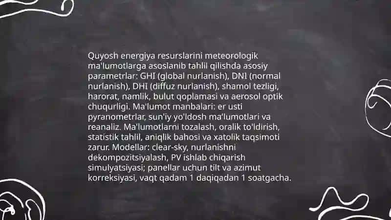 Quyosh energitikasi resuslarni hisoblash usullari 4