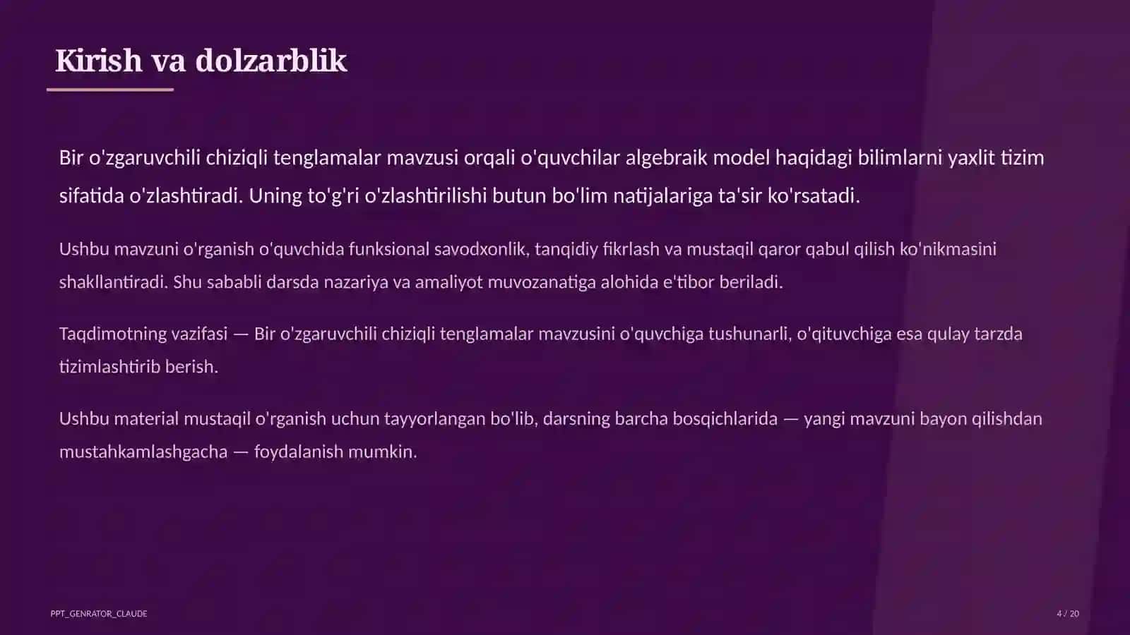 Bir o'zgaruvchili chiziqli tenglamalar (7-sinf) 4