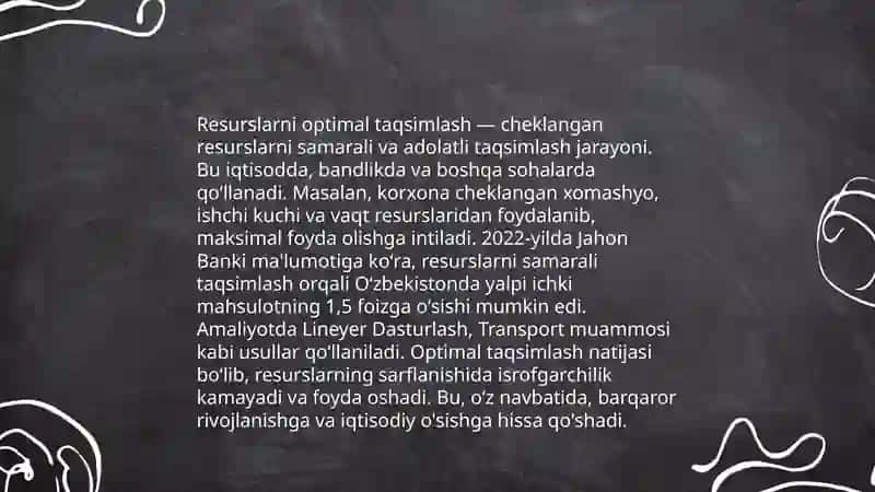 Ishlab chiqarish omillari cheklangan sharoitda mahsulot ishlab chiqarishni maksimallashtirish masalasi 4