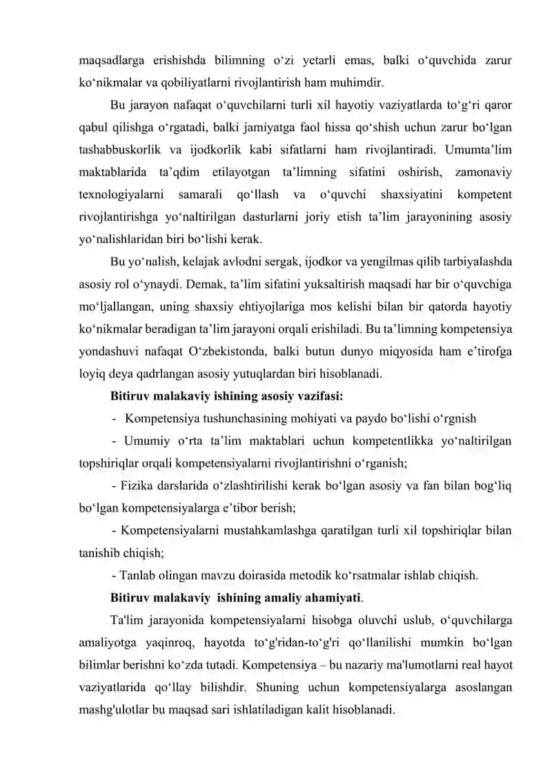 UMUMIY O‘RTA TA’LIM MAKTABLARIDA FIZIKADAN DARSLARNI KOMPETENTLIKKA YO‘NALTIRILGAN TOPSHIRIQLAR ASOS 4