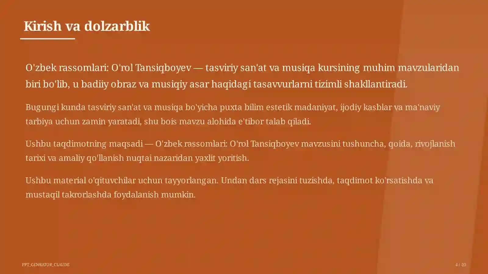 O'zbek rassomlari: O'rol Tansiqboyev (7-sinf) 4