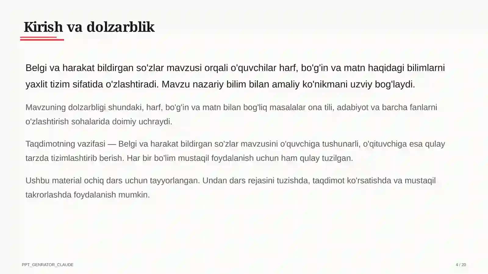 Belgi va harakat bildirgan so'zlar (2-sinf) 4