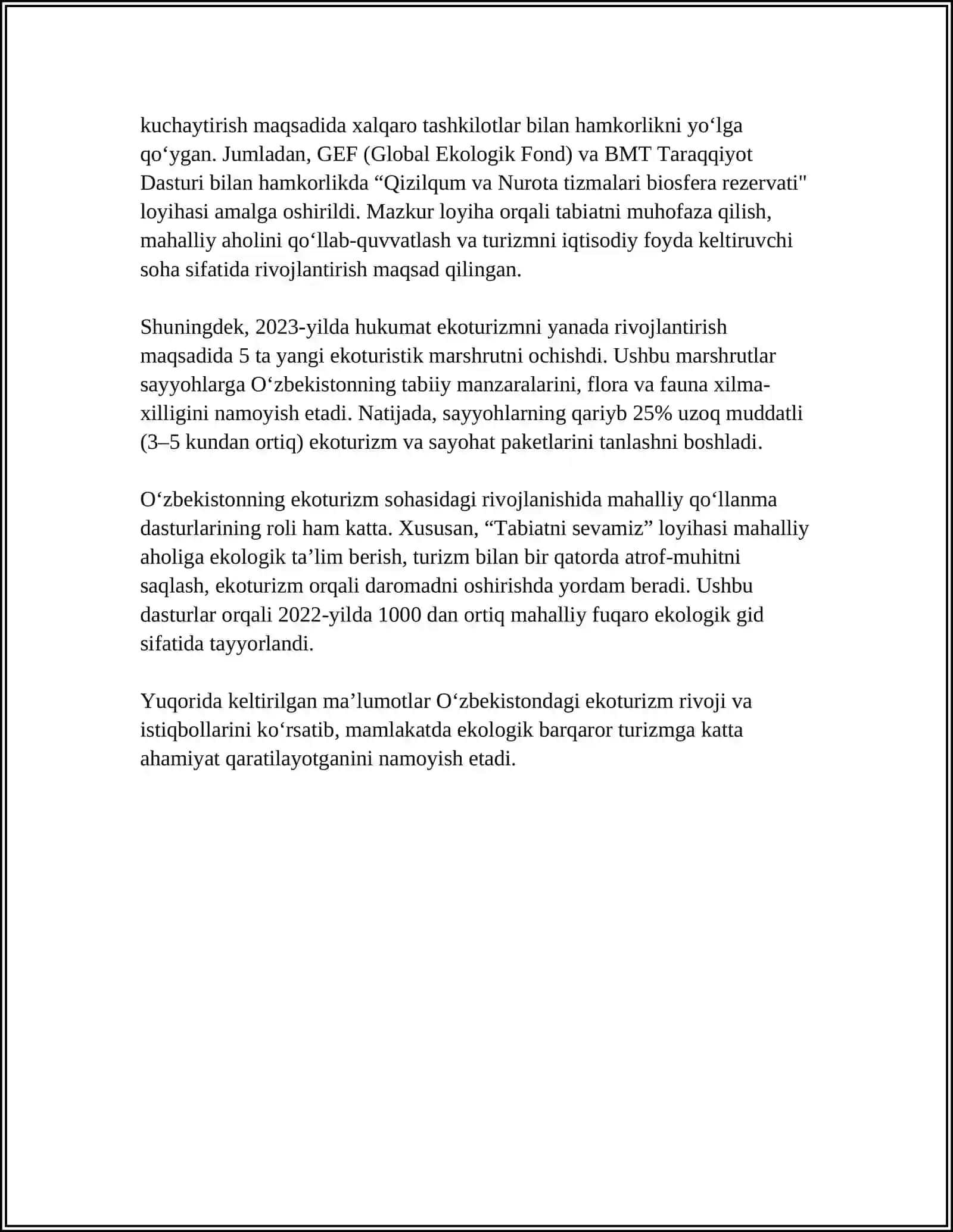 O’ZBEGISTONDA “EKOTURIZM”BUGUNGI KUNDAGI XOLATI 4