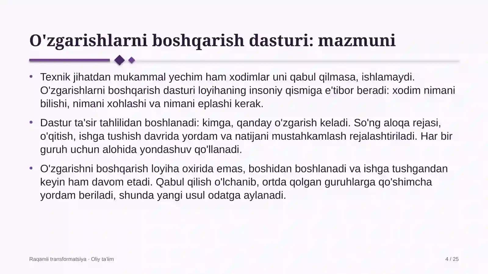 Kinostudiyalarda o'zgarishlarni boshqarish dasturini joriy etish 4