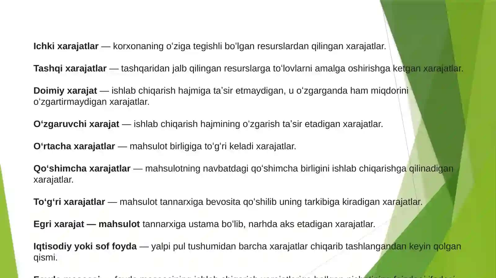 Xarajatlar tushunchasi va klassifikatsiyasi 4