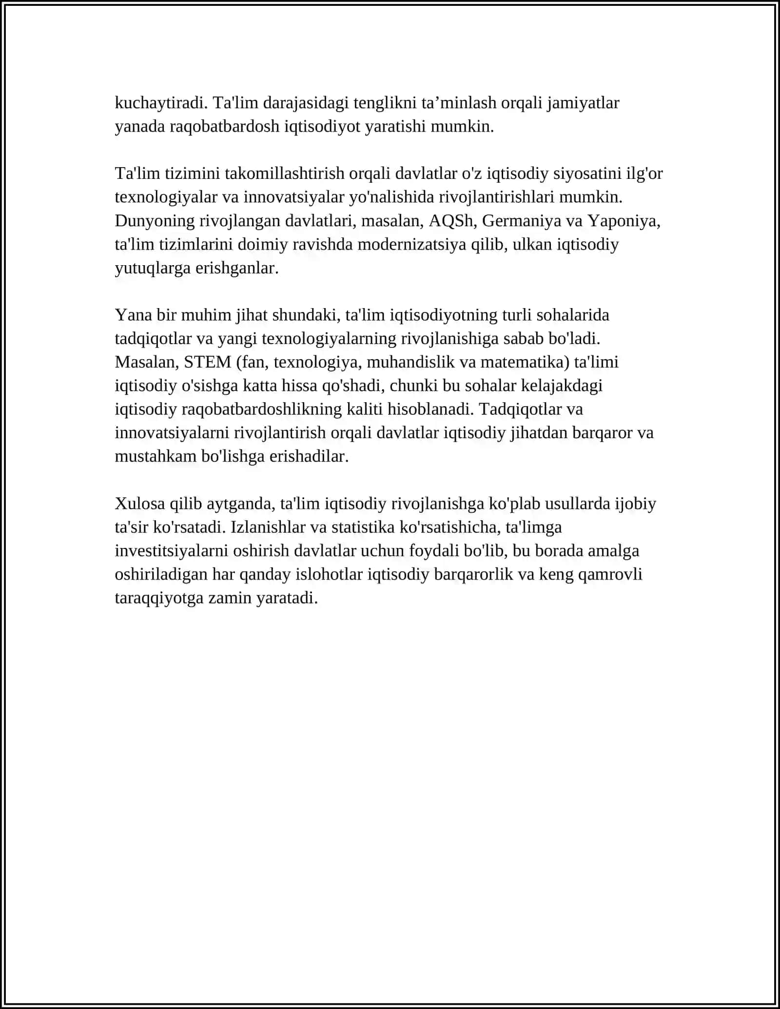 IQTISODIY RIVOJLANGAN DAVLATLARDA TA'LIMNING OʻRNI 4