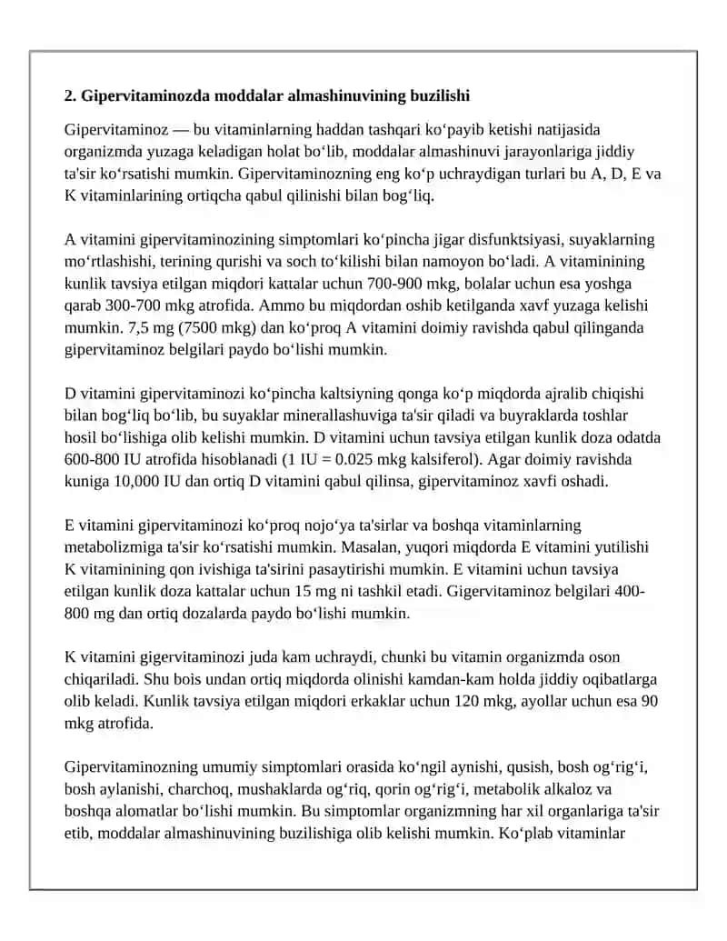 Gipovitaminoz va Gipervitaminoz Holatlarda Modda Almashinuvining Buzilishi 4