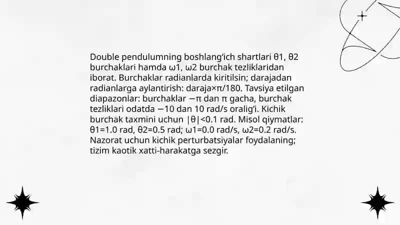 My PhysicsLabda murakkab pendulum (double pendulum) harakatini simulyatsiya qilish 4