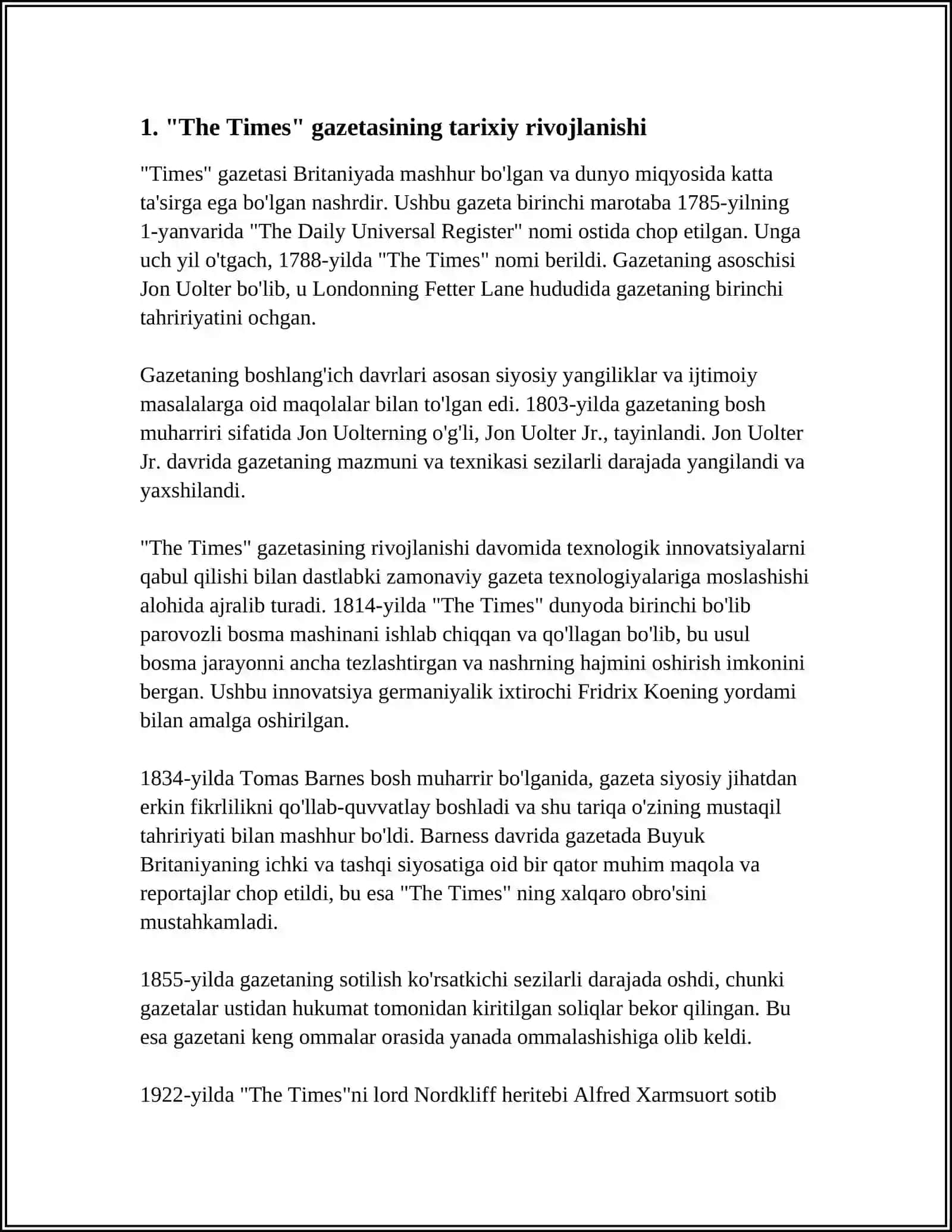 "THE TIMES", " THE GUARDIAN" MISOLIDA GAZETA TAHRIRIYATLARI TUZILISHI 4