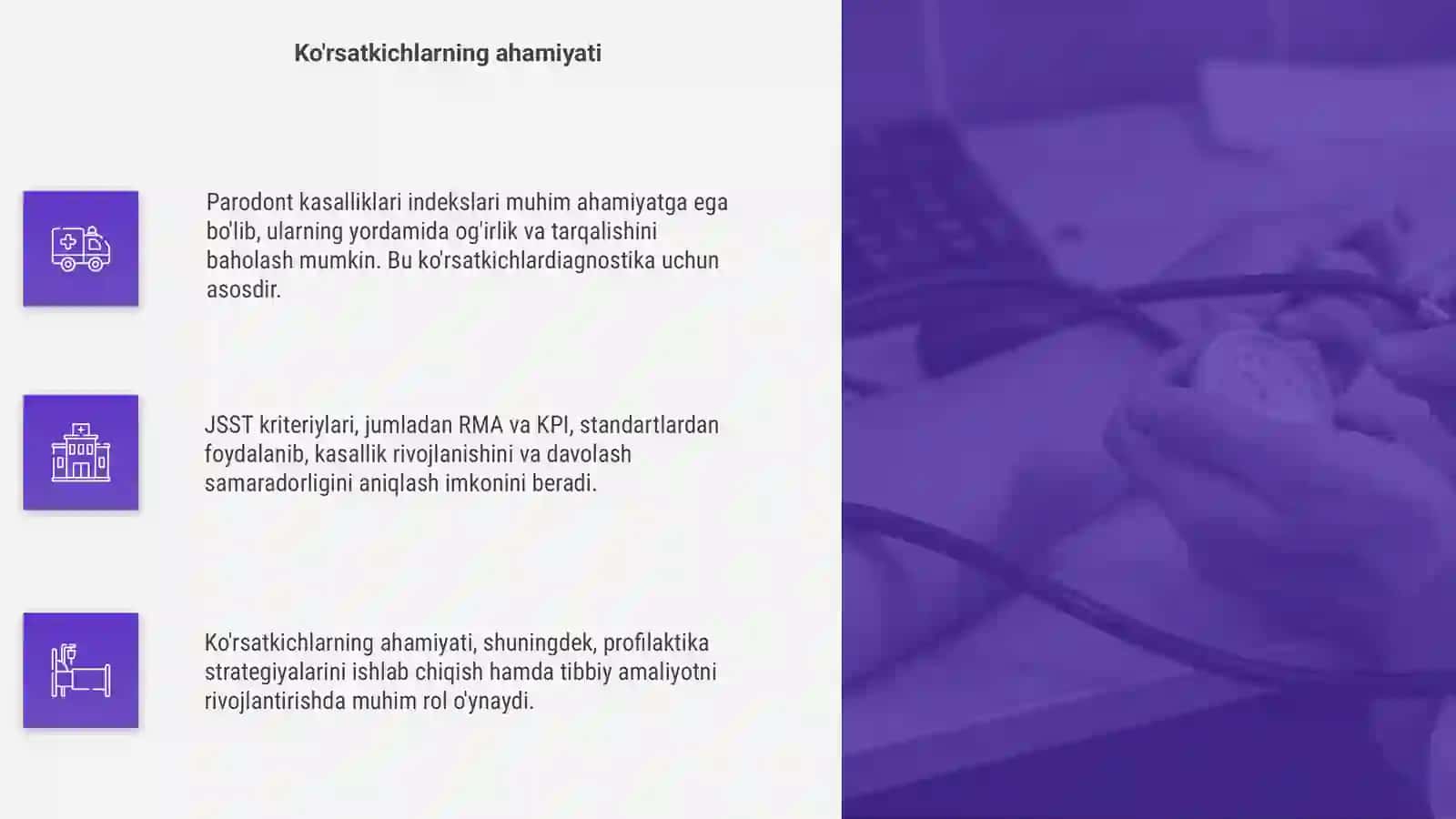 Parodont kasalliklari indekslari (ko'rsatkichlari). JSST kriteriylari (RMA, KPI) 4