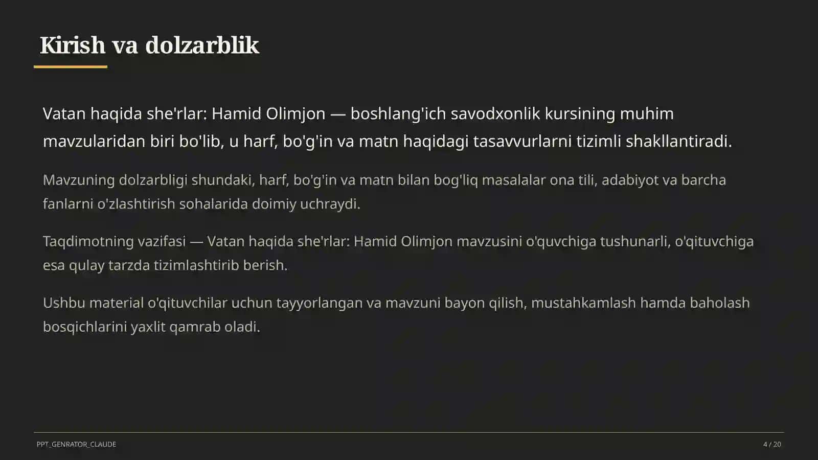 Vatan haqida she'rlar: Hamid Olimjon (4-sinf) 4