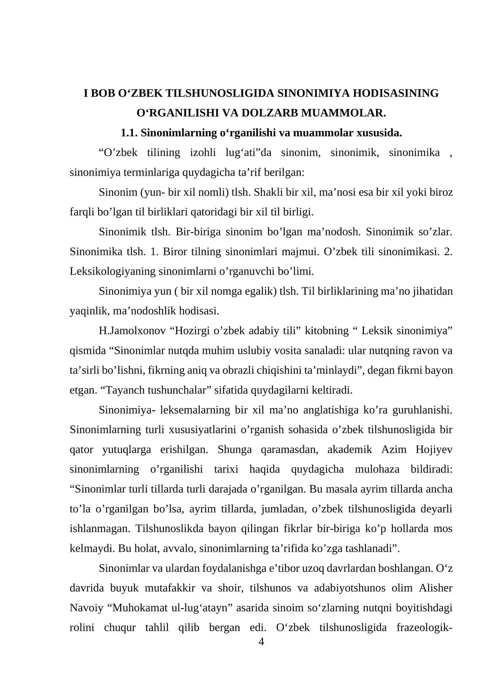 O’zbek tilshunosligida sinonimiya hodisasining o’rganilishi 4