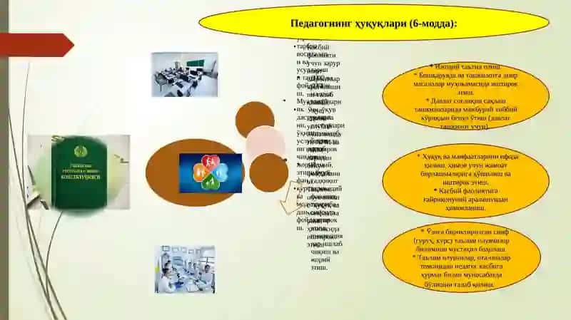 Ўзбекистон Республикасининг “Педагогнинг мақоми тўғрисида”ги қонунининг мазмун-моҳиятини ўрганиш бўйича кўргазмали ўқув - услубий қўлланма ТАҚДИМОТИ 4