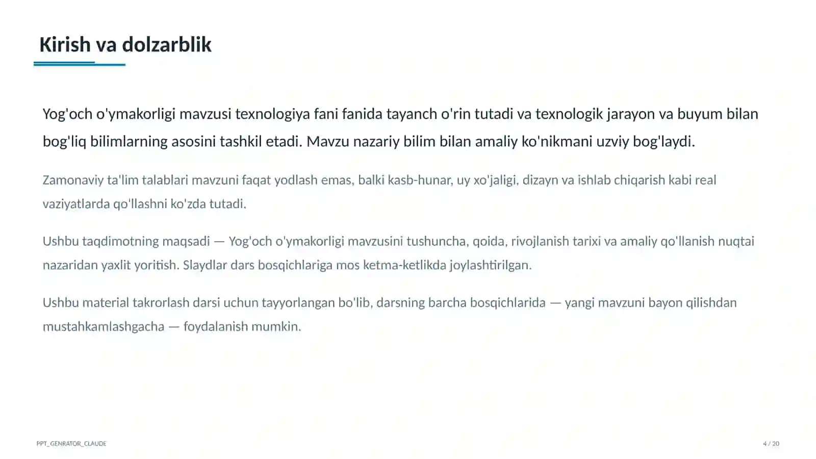 Yog'och o'ymakorligi (7-sinf) 4