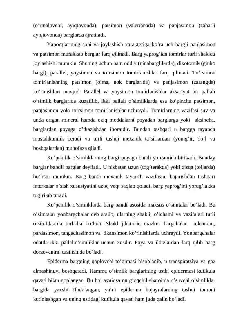 O‘simliklarning moslanish sifatida barg shakllarining xilma-xilligini ilmiy izohlash 4