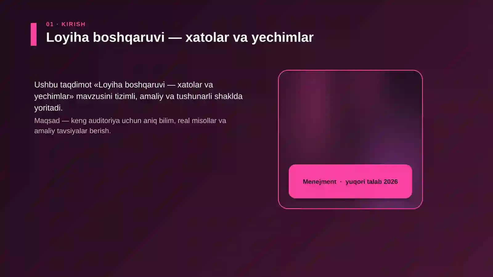 Loyiha boshqaruvi — xatolar va yechimlar 4