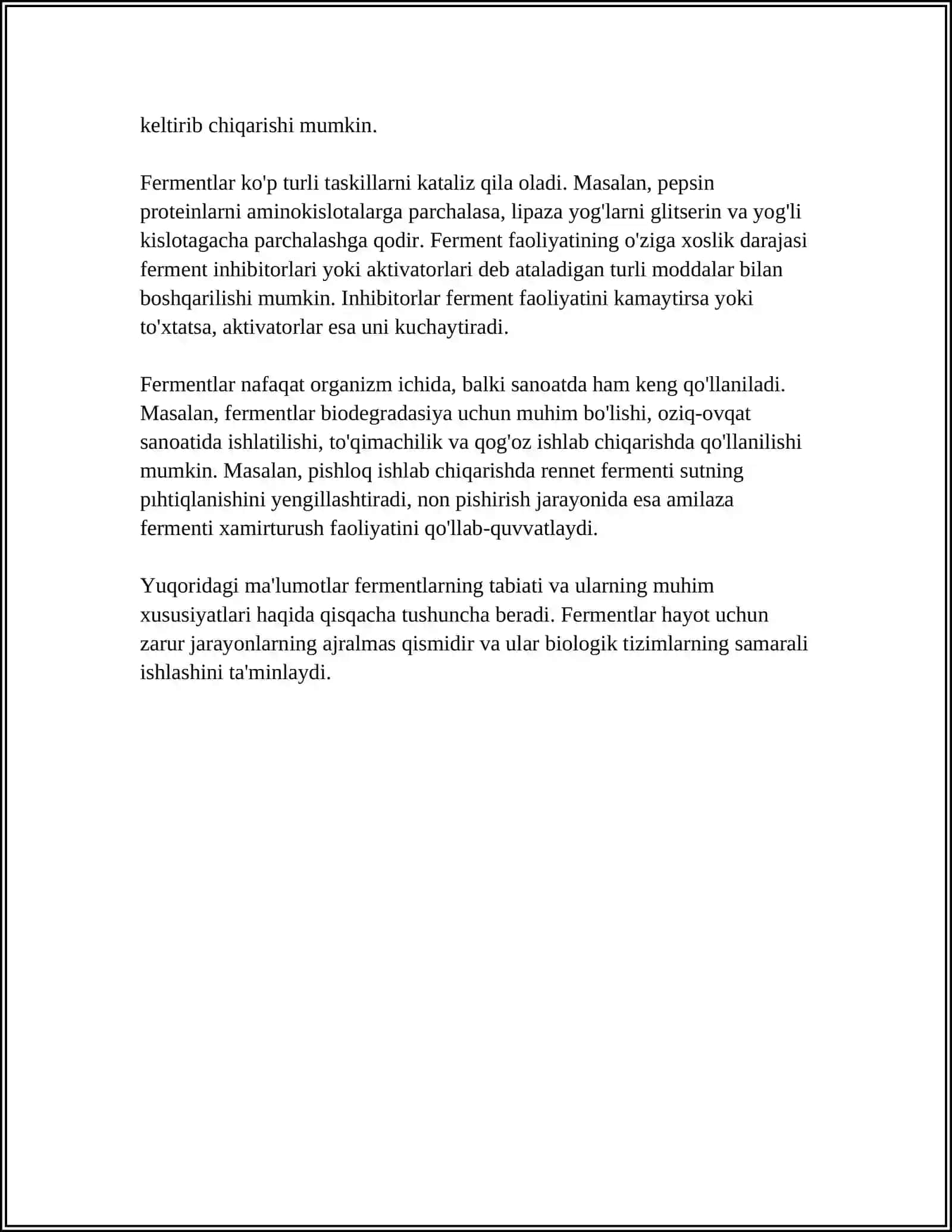 Fermentlarning Kimyoviy va Tibbiy Biologik Xossalari. Fermentlar 4