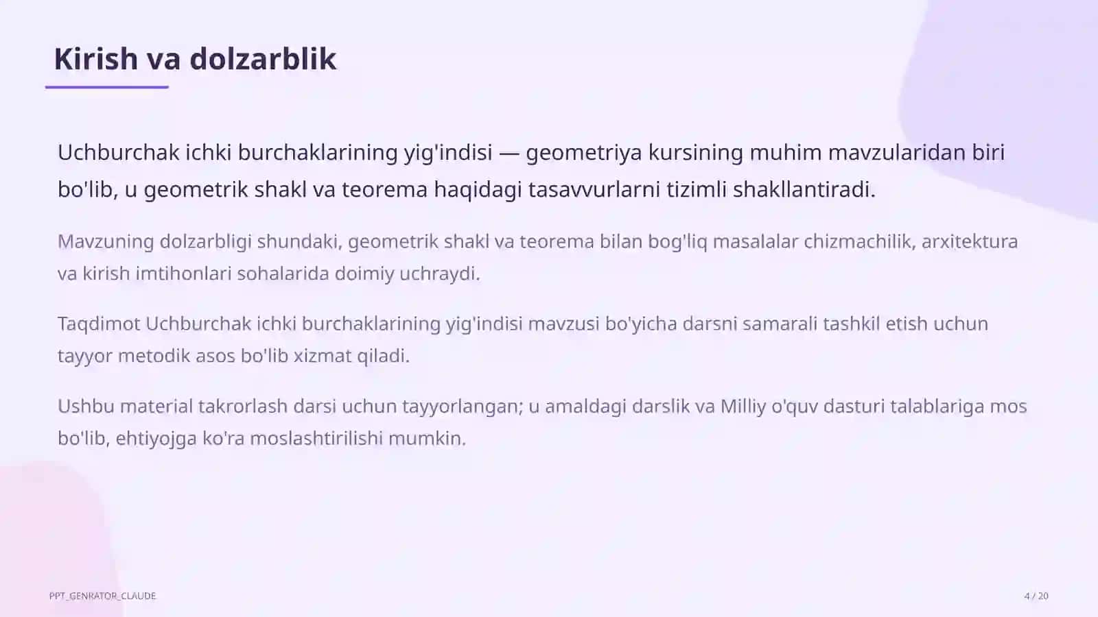 Uchburchak ichki burchaklarining yig'indisi (7-sinf) 4