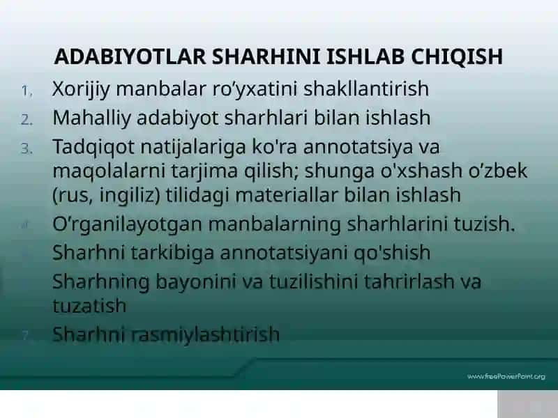 Adabiyotlar va hujjatlar ni o‘rganish 4