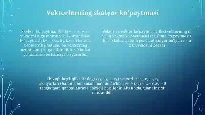 Vektorlarning chiziqli bogʻliqligi 4
