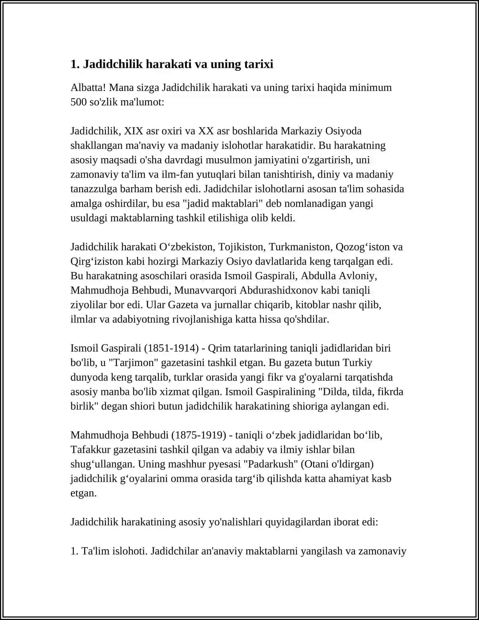 JADID MARIFATPARVARLARINING OʼLKA IJTIMOIY-MANAVIY HAYOTIDA TUTGAN OʼRNI 4