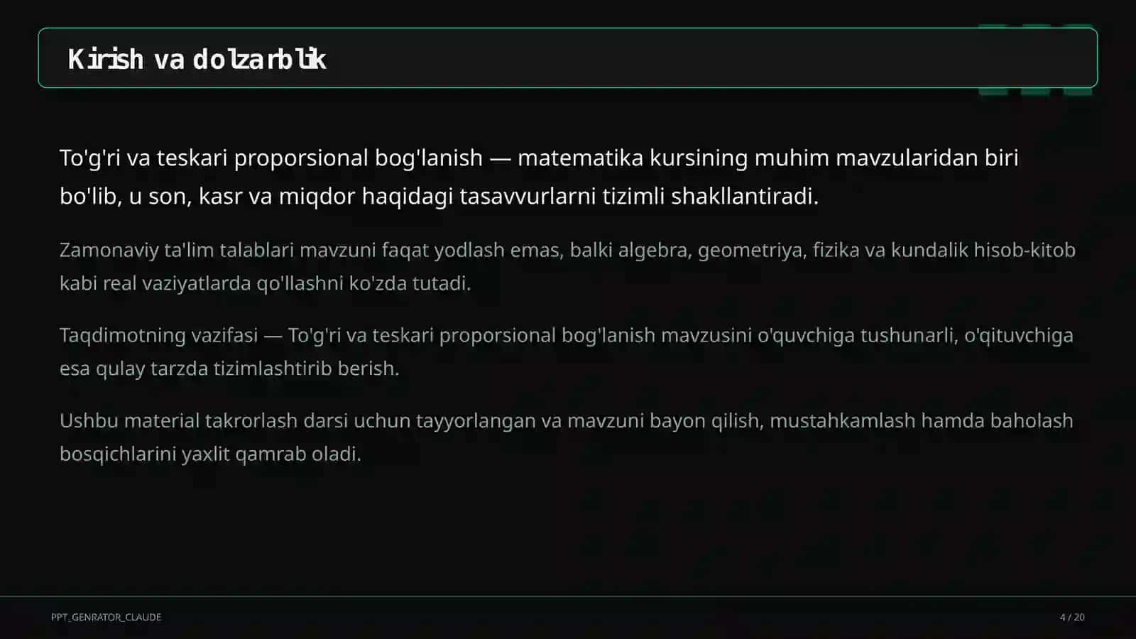 To'g'ri va teskari proporsional bog'lanish (6-sinf) 4