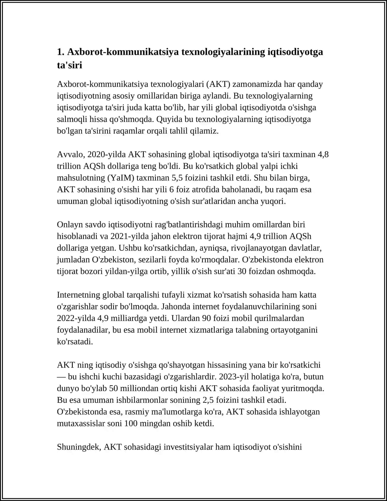 IQTISODIYOTDA AXBOROT KOMMUNIKATSION TEXNOLOGIYALARNING O‘RNI VA AHAMIYATI 4