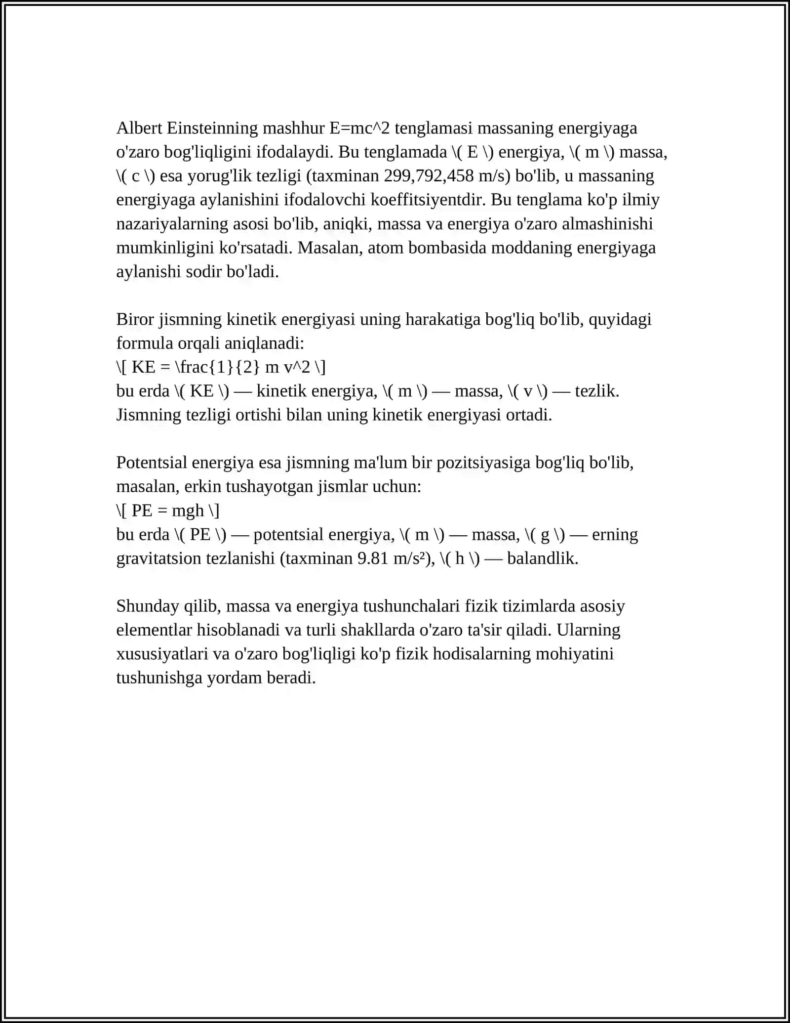 MASSA VA ENERGIYANING OʻZARO BOGʻLIQLIK QONUNI 4