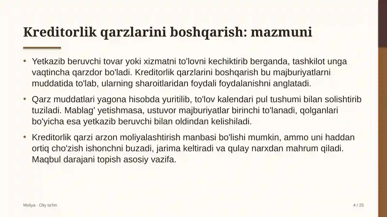 ta'mirlash pardozlash ishlarida kreditorlik qarzlarini boshqarish 7321 4