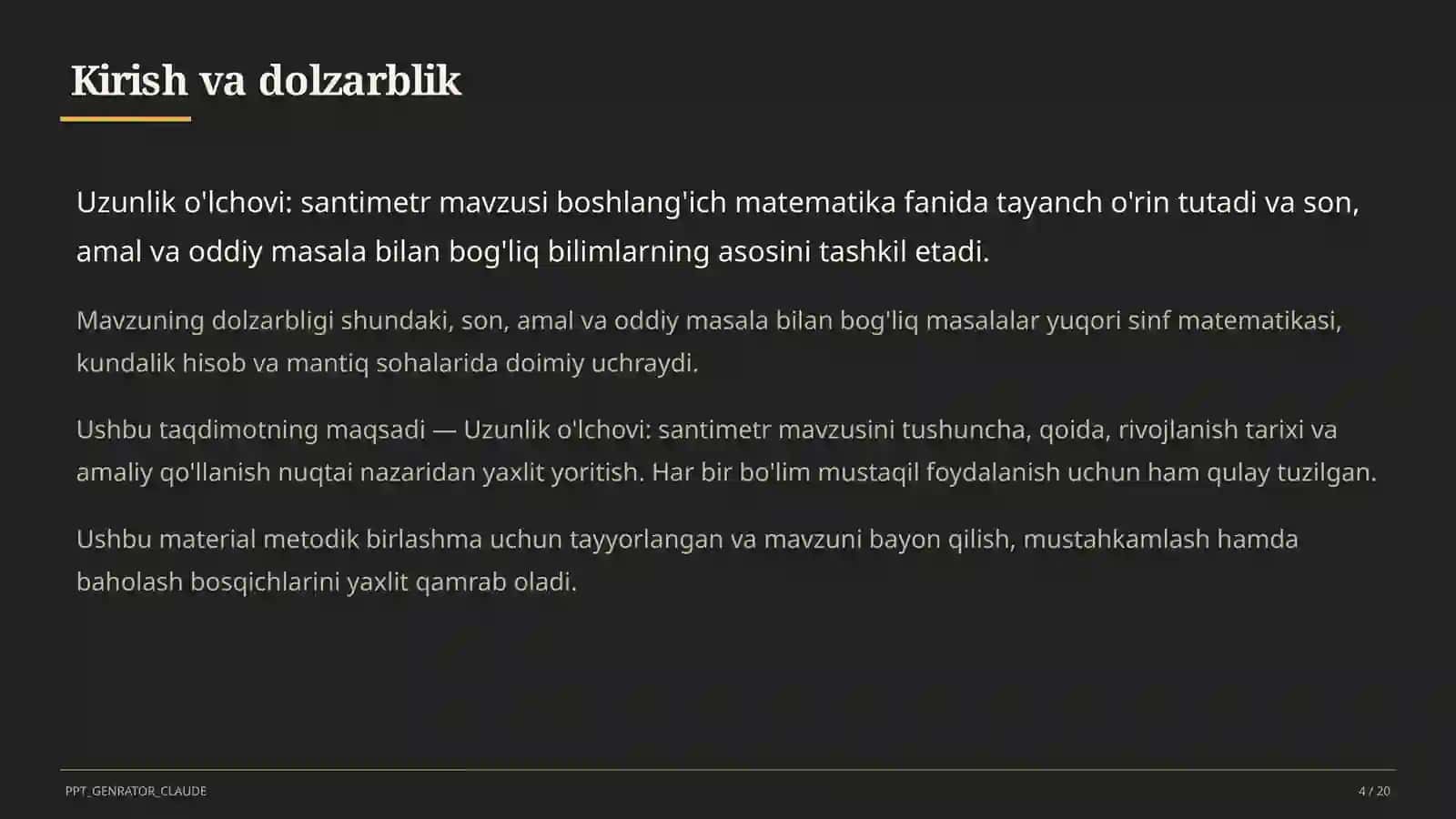 Boshlang'ich sinf: Matematika (1–4) — metodik birlashma uchun 4