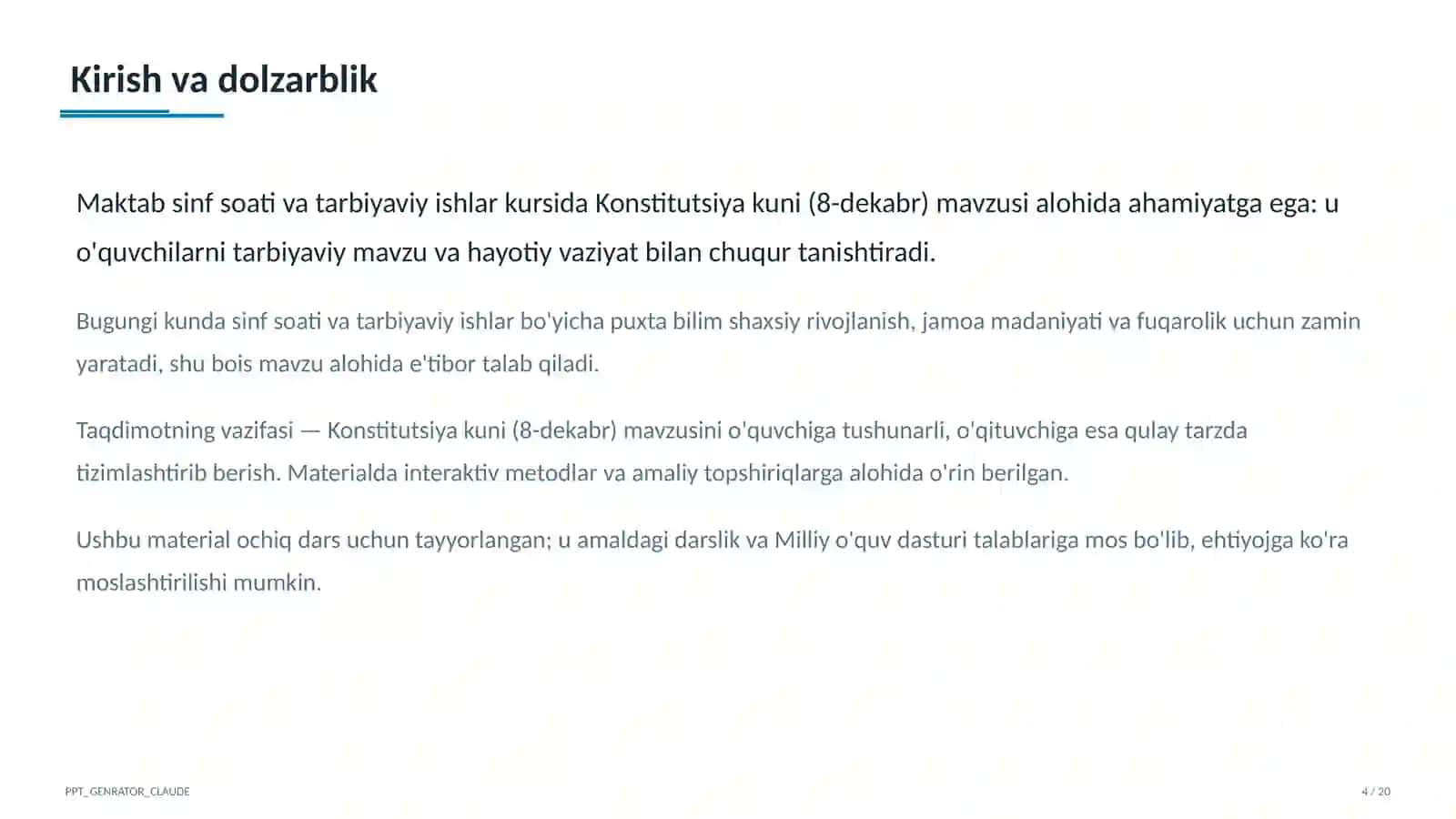 Sinf soati va tarbiyaviy tadbirlar (1–11) 4