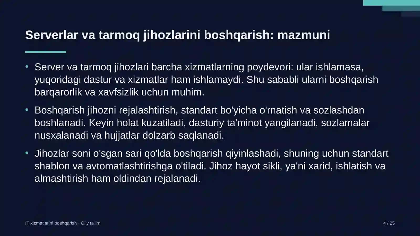 yaylov chorvachiligida serverlar va tarmoq jihozlarini boshqarish 4731 4