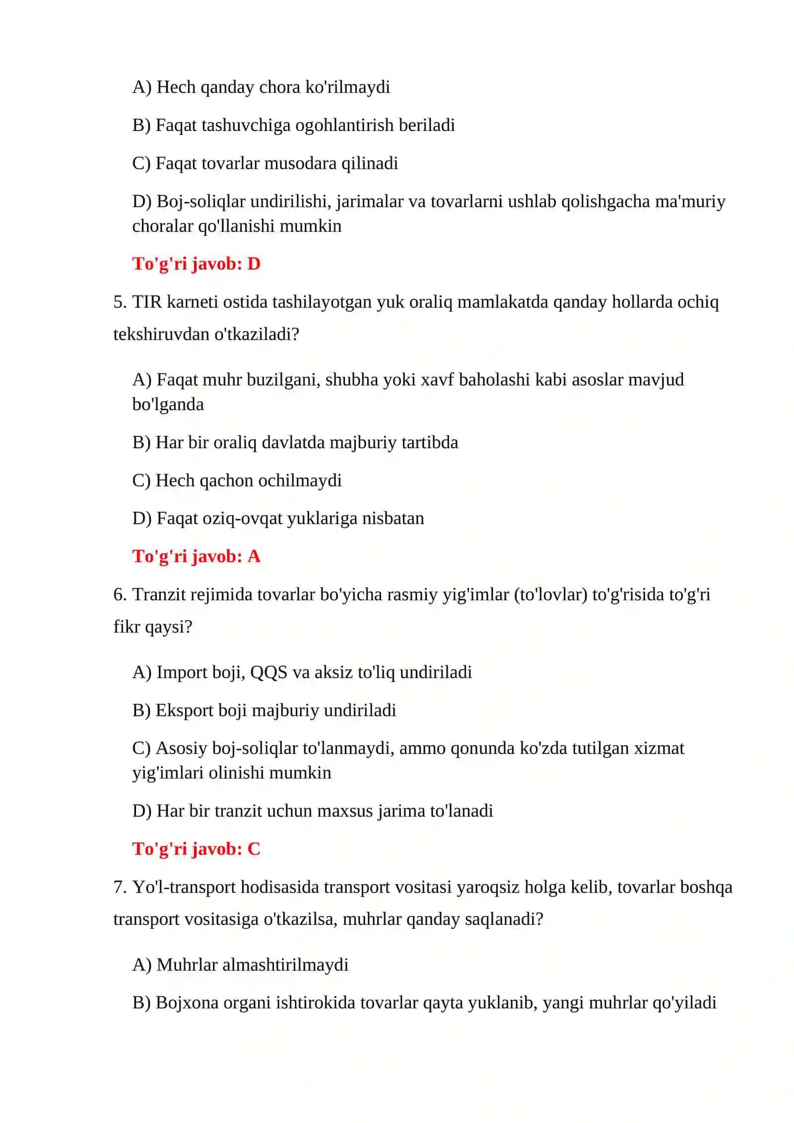 TRANZIT TARTIBI BO'YICHA TESTLAR 4