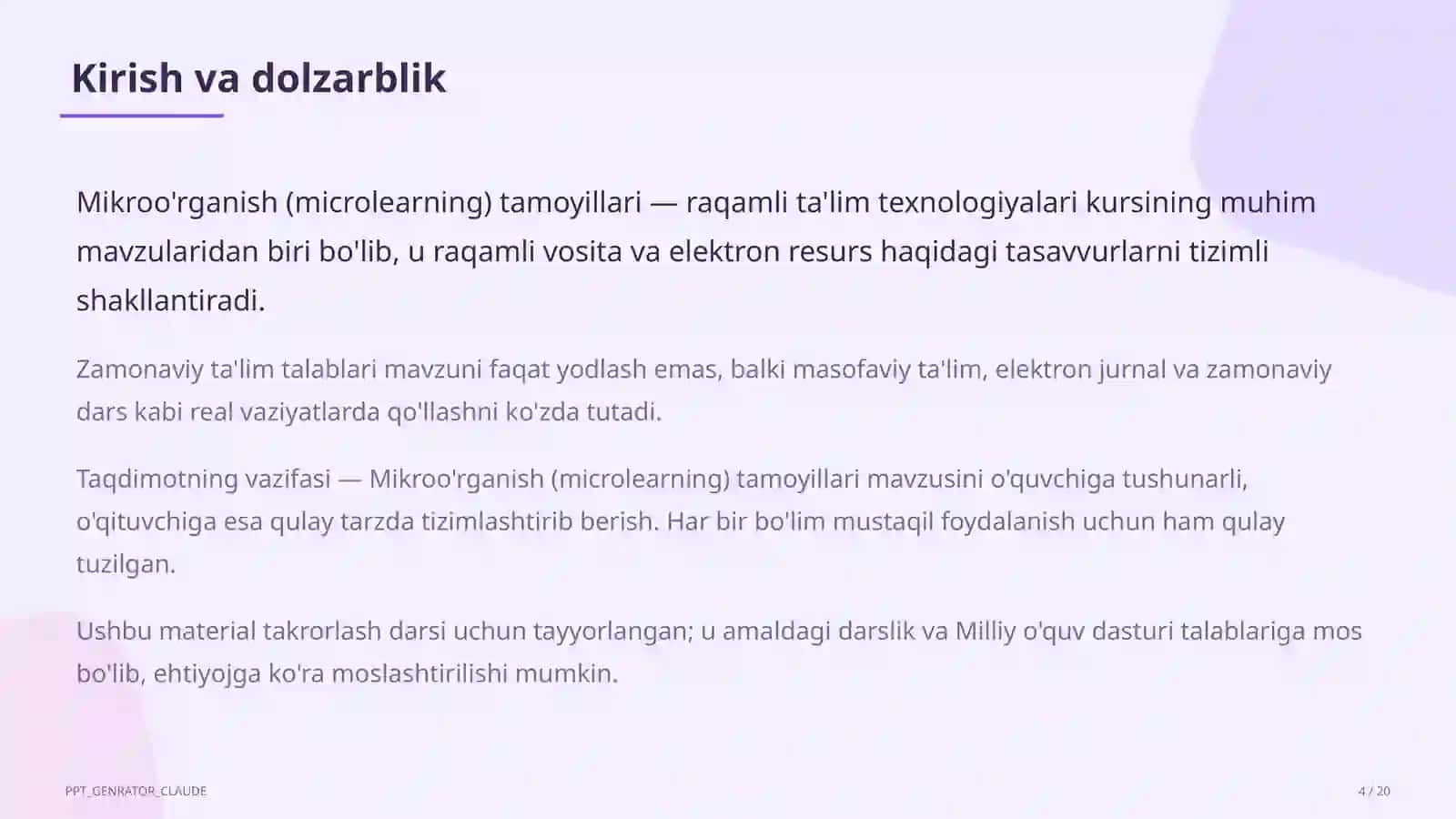 Mikroo'rganish (microlearning) tamoyillari 4