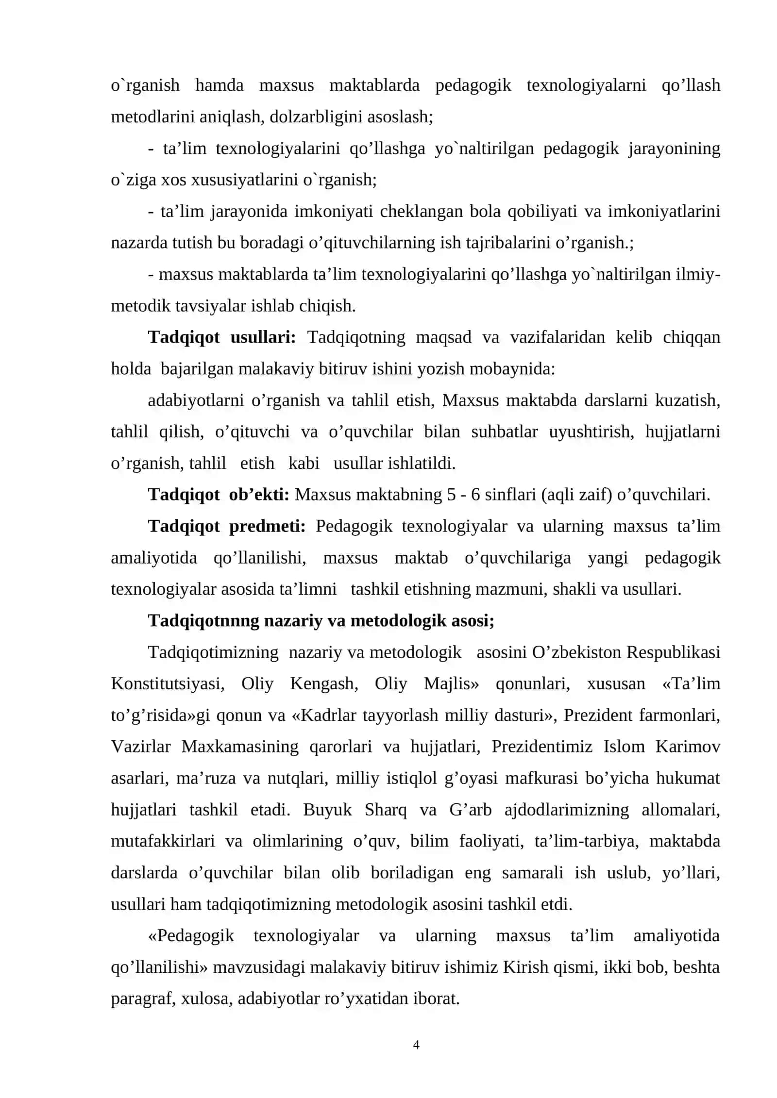 MAXSUS TA`LIM TIZIMIDA PEDAGOGIK TEHNOLOGIYALARNING QO`LLANILISHI VA ULARNING SAMARADORLIGINI OSHIRISH YO`LLARI (AQLI ZAIF BOLALAR MAKBATI MISOLIDA) 4