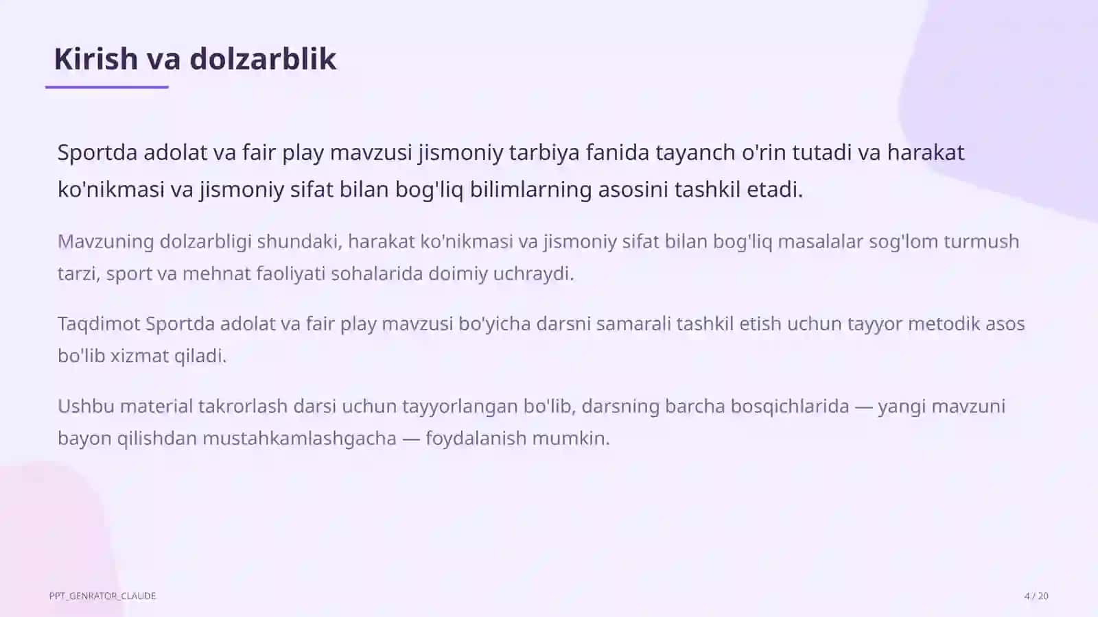 Sportda adolat va fair play (10-sinf) 4