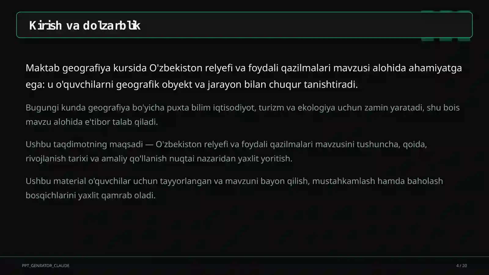 O'zbekiston relyefi va foydali qazilmalari (8-sinf) 4