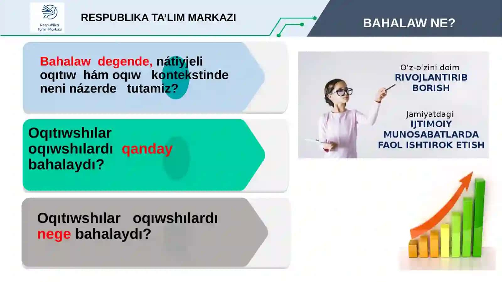 Oqıwshılardıń oqıw iskerligin, bilim jáne kompetensiyaların bahalawdıń usıl hám jolları 4