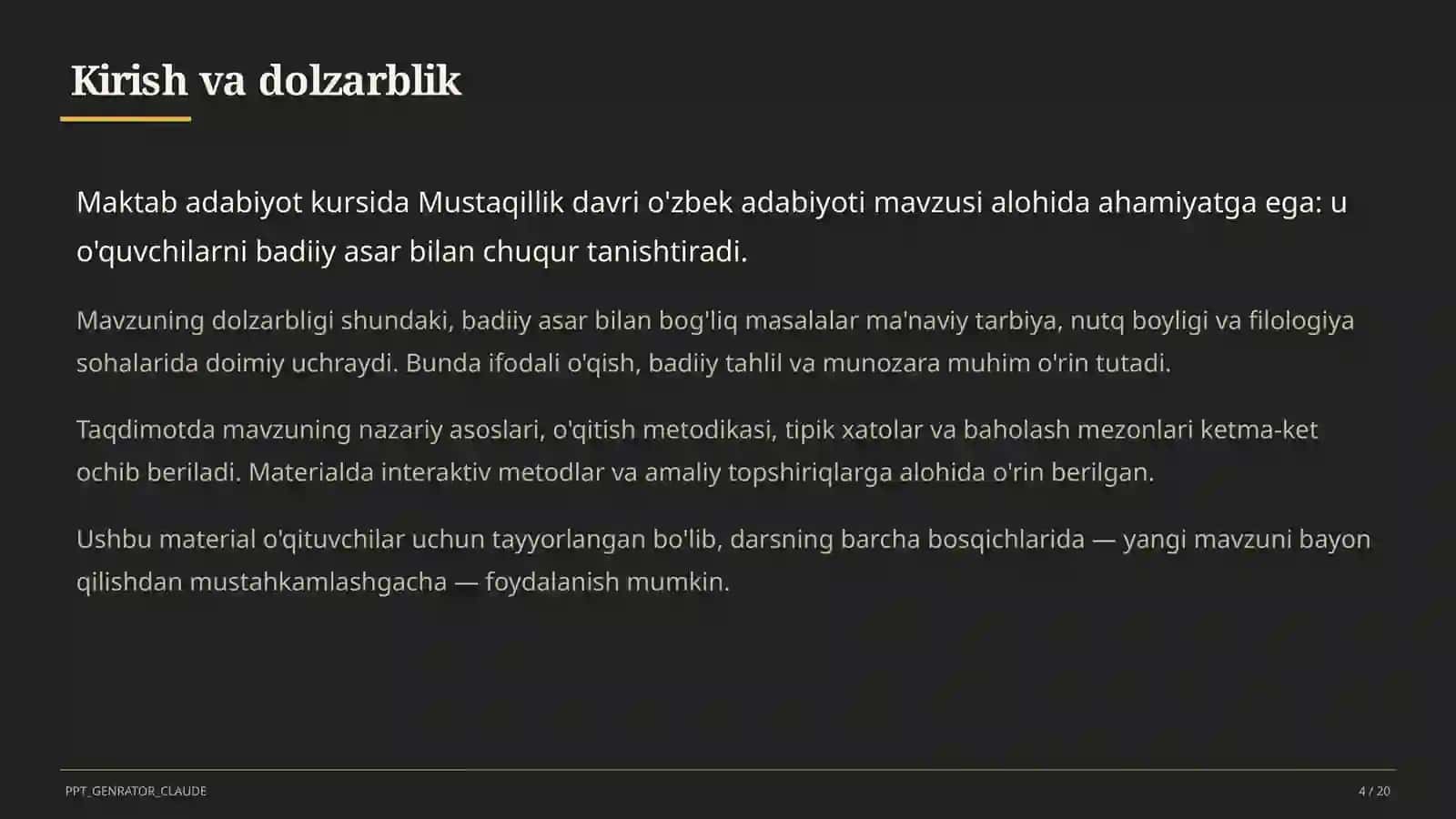 Mustaqillik davri o'zbek adabiyoti (11-sinf) 4