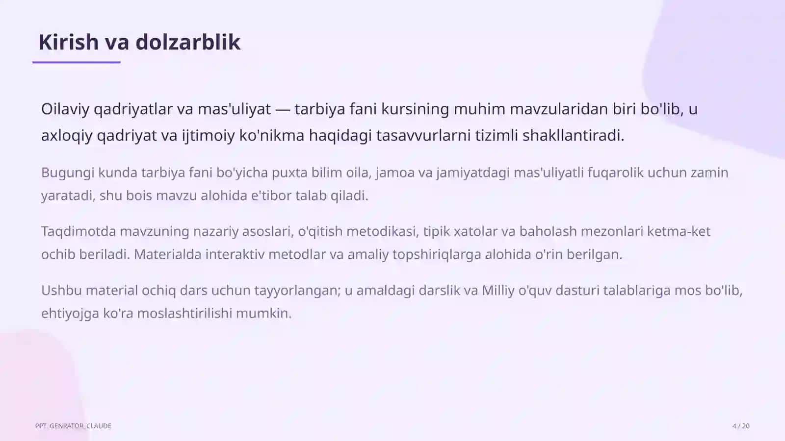 Oilaviy qadriyatlar va mas'uliyat (10-sinf) 4