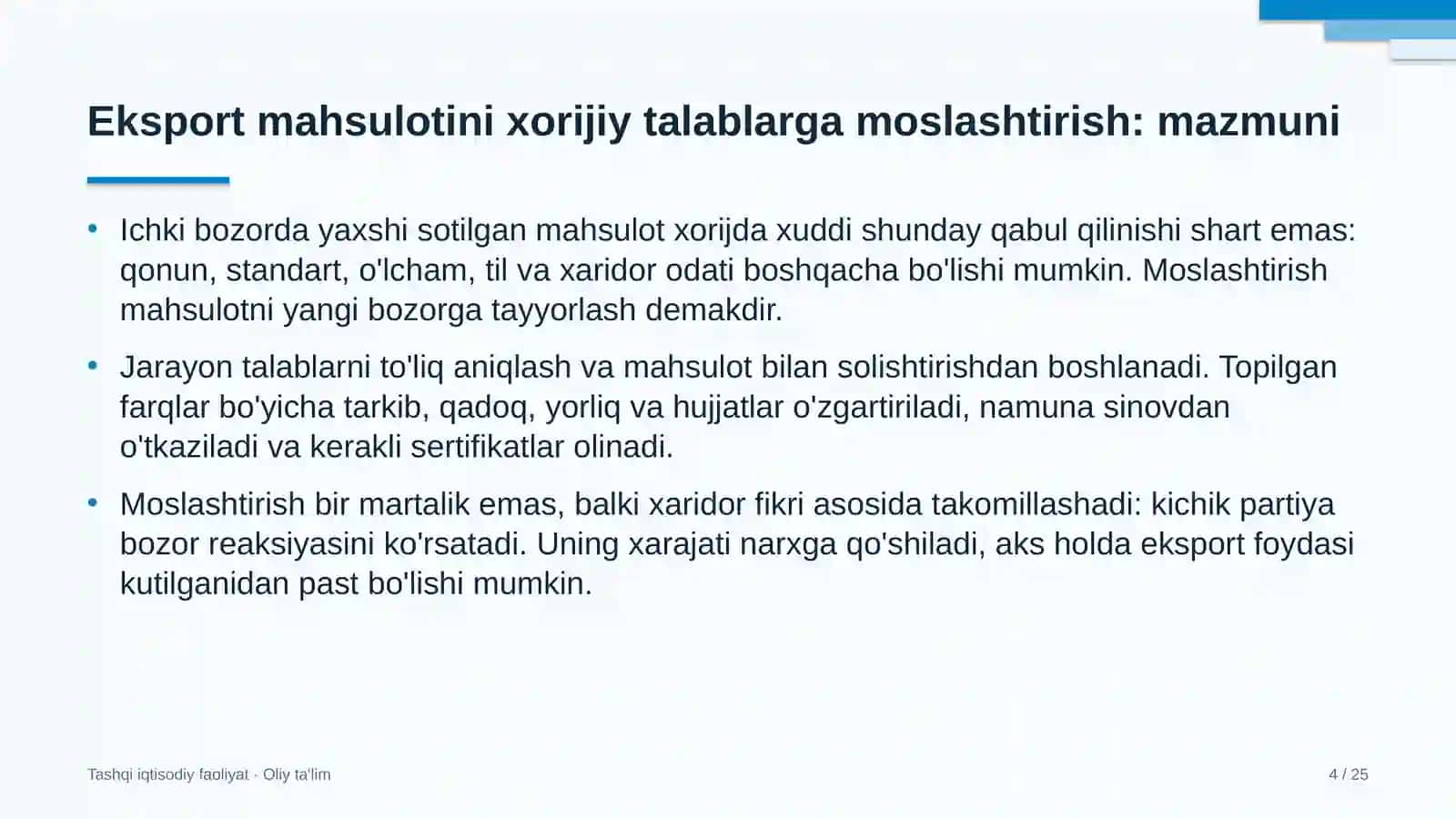 distribyutorlik kompaniyalarida eksport mahsulotini xorijiy talablarga moslashtirish 9165 4