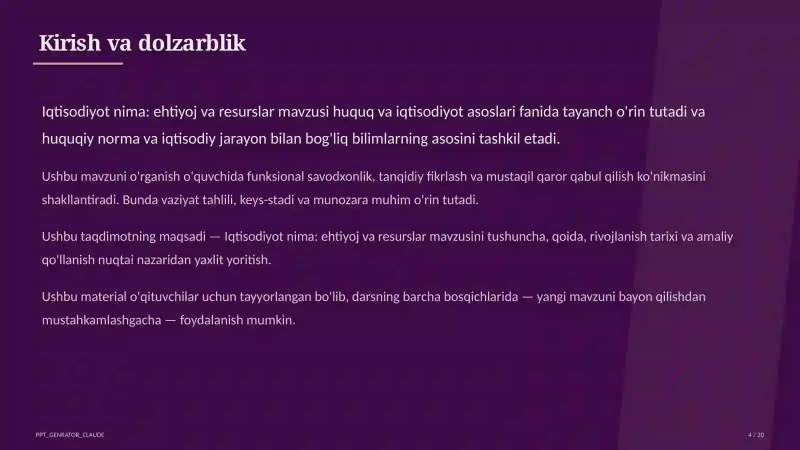 Iqtisodiyot nima: ehtiyoj va resurslar (9-sinf) 4